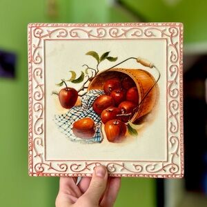VTG Rystic Vibrant Apples + Bucket Farmhouse Cottagecore Tile Wall Art